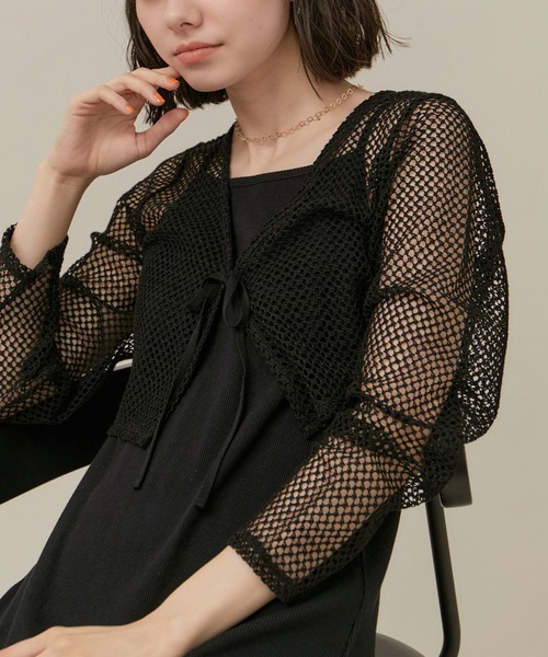 ROPE' PICNIC(ロペピクニック)の「クロップドメッシュカットカーデ(カーディガン/ボレロ・レディース・ブラック/キナリ・38)」の19枚目の写真