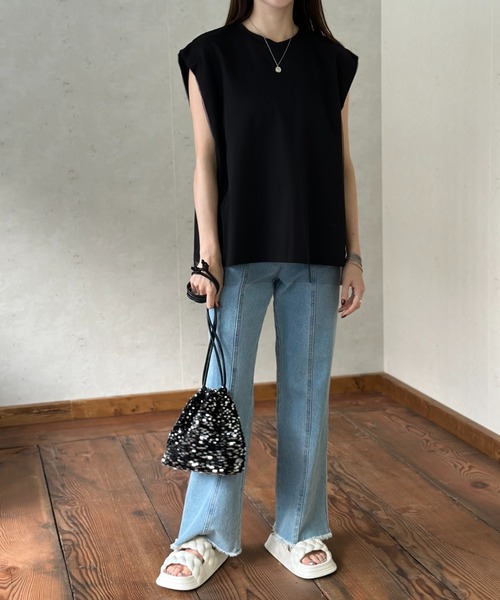 Per sist ence(パーシエンス)の「チュールドッキングノースリーブトップス(Tシャツ/カットソー・レディース・チャコールグレー/アイボリー/ブラック・FREE)」の21枚目の写真
