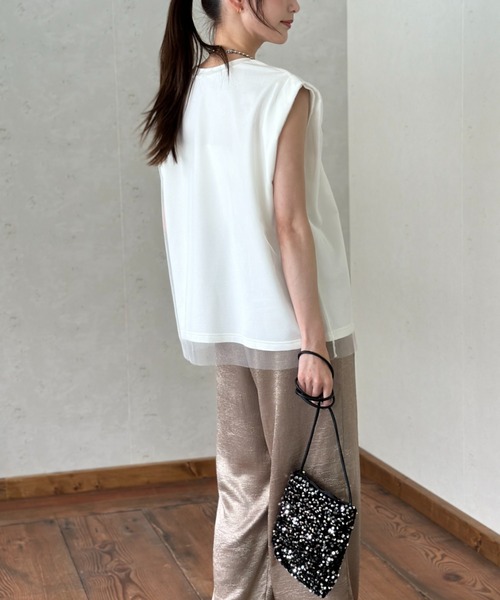 Per sist ence(パーシエンス)の「チュールドッキングノースリーブトップス(Tシャツ/カットソー・レディース・チャコールグレー/アイボリー/ブラック・FREE)」の14枚目の写真