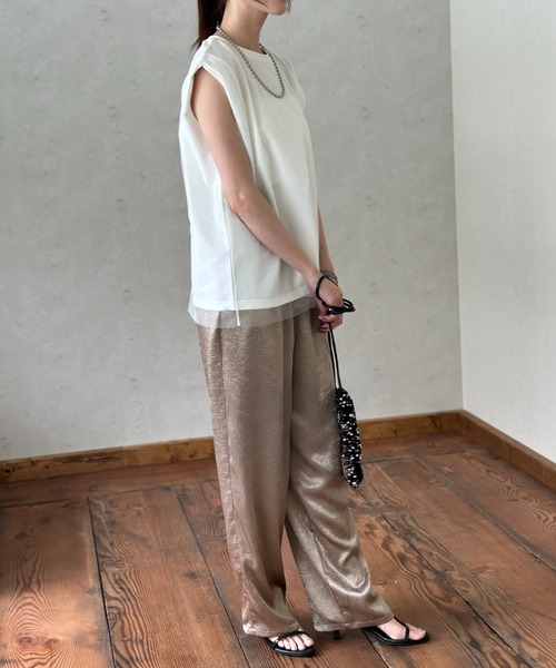 Per sist ence(パーシエンス)の「チュールドッキングノースリーブトップス(Tシャツ/カットソー・レディース・チャコールグレー/アイボリー/ブラック・FREE)」の9枚目の写真