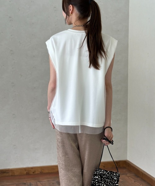 Per sist ence(パーシエンス)の「チュールドッキングノースリーブトップス(Tシャツ/カットソー・レディース・チャコールグレー/アイボリー/ブラック・FREE)」の16枚目の写真
