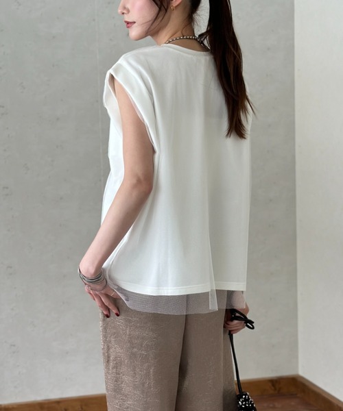 Per sist ence(パーシエンス)の「チュールドッキングノースリーブトップス(Tシャツ/カットソー・レディース・チャコールグレー/アイボリー/ブラック・FREE)」の18枚目の写真
