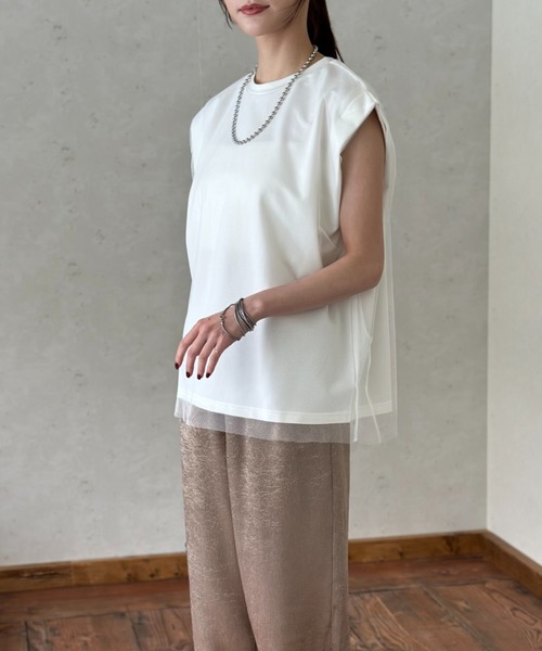 Per sist ence(パーシエンス)の「チュールドッキングノースリーブトップス(Tシャツ/カットソー・レディース・チャコールグレー/アイボリー/ブラック・FREE)」の19枚目の写真