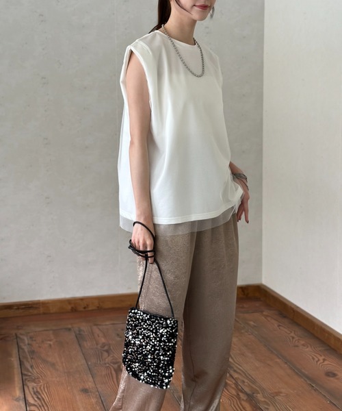 Per sist ence(パーシエンス)の「チュールドッキングノースリーブトップス(Tシャツ/カットソー・レディース・チャコールグレー/アイボリー/ブラック・FREE)」の12枚目の写真