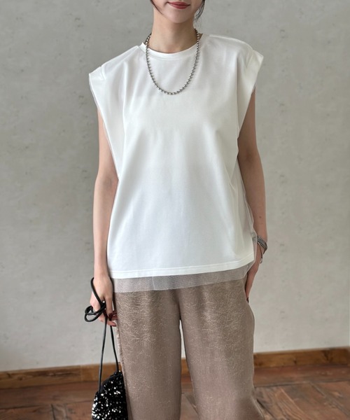 Per sist ence(パーシエンス)の「チュールドッキングノースリーブトップス(Tシャツ/カットソー・レディース・チャコールグレー/アイボリー/ブラック・FREE)」の8枚目の写真