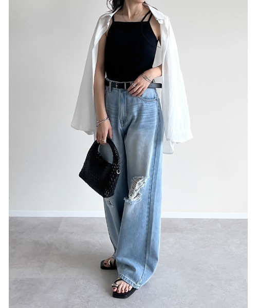 値下げ！【美品】RE.＊カップ付きキャミソール セール】[接触冷感]リブカットソーカップ付きレイヤード