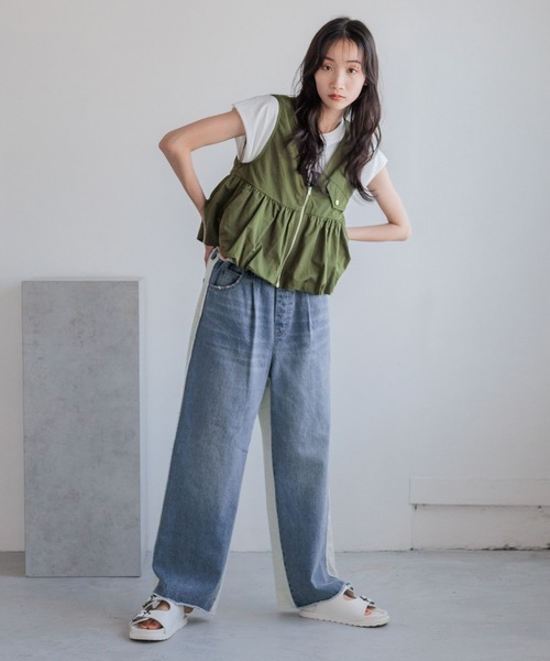 LOWRYS FARM（ローリーズファーム）の「スウェットキリカエデニムパンツ　128601（デニムパンツ・レディース・ブルー/ブラック・FREE）」の9枚目の写真