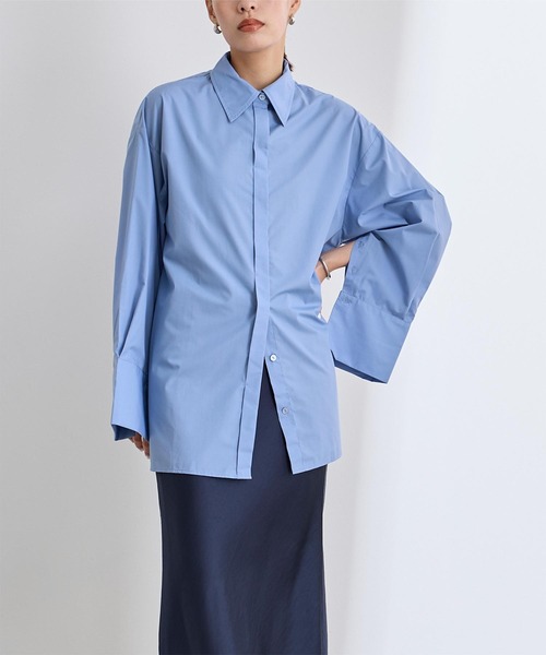 UR'S(ユアーズ)の「2wayワイドカフスシャツ(シャツ/ブラウス・レディース・ブルー/オフホワイト・S/M/L)」の18枚目の写真