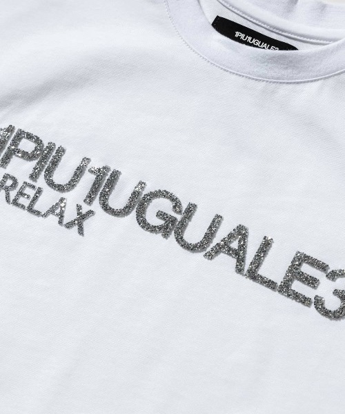 1PIU1UGUALE3 RELAX (ウノピゥウノウグァーレトレ リラックス)の「1PIU1UGUALE3 RELAX(ウノピゥウノウグァーレトレ リラックス)スパークリングロゴ ラインストーン シルケット ブランドロゴ 半袖Tシャツ(Tシャツ/カットソー・メンズ・ホワイト/ブラック・S/M/L/XL/XXL)」の6枚目の写真