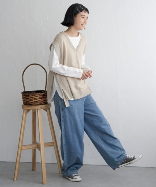 LBC（エルビーシー）の「2WAY配色リボンベスト（ニット/セーター・レディース・ベージュ/ブルー系その他/ブラック/チャコールグレー・M/L）」の6枚目の写真