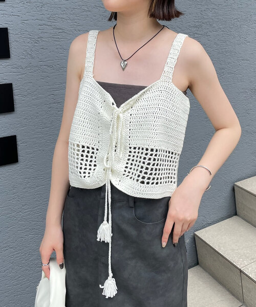 新品☆完売　クロシェ編みキャミソール ブラック フリーサイズ クロシェ編みキャミソールビスチェ レディース : ZOZOTOWN Yahoo