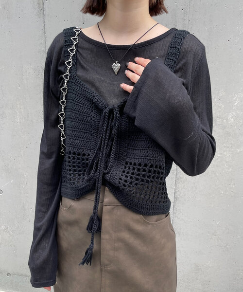 新品☆完売　クロシェ編みキャミソール ブラック フリーサイズ i-dare】クロシェ編み キャミソール（キャミソール）｜i-dare