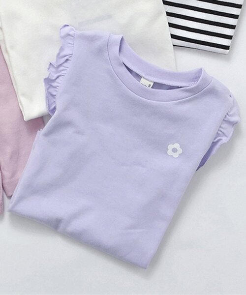 apres les cours（アプレレクール）の「7days Style/ワンポイント肩フリルTシャツ（Tシャツ/カットソー・キッズ・その他2/ラベンダー/ネイビー/ブラウン/ピンク/アイボリー/サックスブルー・80/90/100/110/120/130/140）」の5枚目の写真