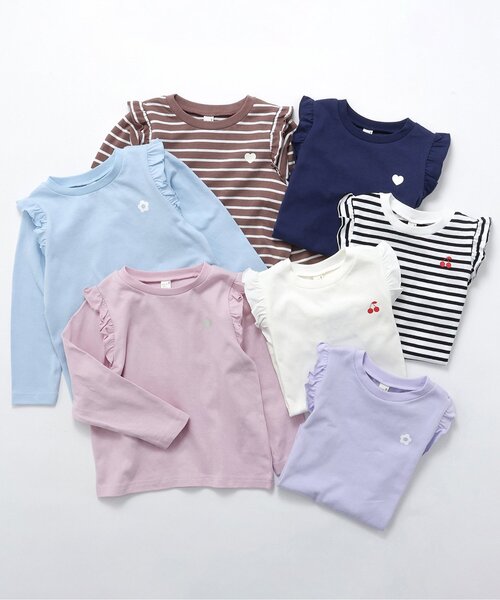 apres les cours（アプレレクール）の「7days Style/ワンポイント肩フリルTシャツ（Tシャツ/カットソー・キッズ・その他2/ラベンダー/ネイビー/ブラウン/ピンク/アイボリー/サックスブルー・80/90/100/110/120/130/140）」の13枚目の写真