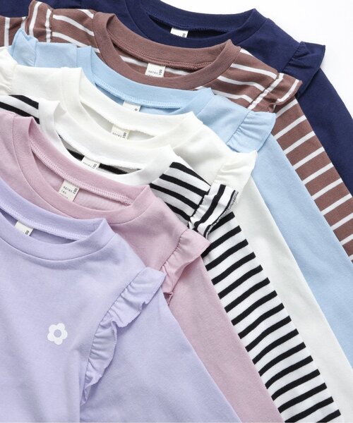 apres les cours（アプレレクール）の「7days Style/ワンポイント肩フリルTシャツ（Tシャツ/カットソー・キッズ・その他2/ラベンダー/ネイビー/ブラウン/ピンク/アイボリー/サックスブルー・80/90/100/110/120/130/140）」の14枚目の写真