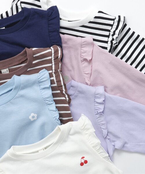 apres les cours（アプレレクール）の「7days Style/ワンポイント肩フリルTシャツ（Tシャツ/カットソー・キッズ・その他2/ラベンダー/ネイビー/ブラウン/ピンク/アイボリー/サックスブルー・80/90/100/110/120/130/140）」の15枚目の写真