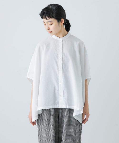 新品　今季　かぐれ　コットンスクエアポンチョシャツ 2025年春夏　ブルー　綿 コットンスクエアポンチョシャツ（シャツ/ブラウス）｜かぐれ