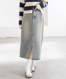 clear | 【低身長サイズ有】スリット入りデニムスカート [美シルエット ヴィンテージライク カジュアル]≪2025SS新作≫(デニムスカート)