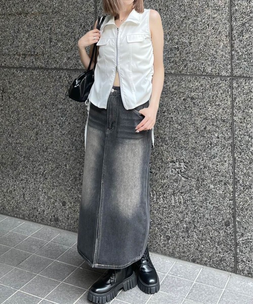 clear（クリア）の「【低身長サイズ有】スリット入りデニムスカート [美シルエット ヴィンテージライク カジュアル]≪再入荷≫（デニムスカート・レディース・ブルー/ブラック/ライトブルー・S/M/XS）」の17枚目の写真