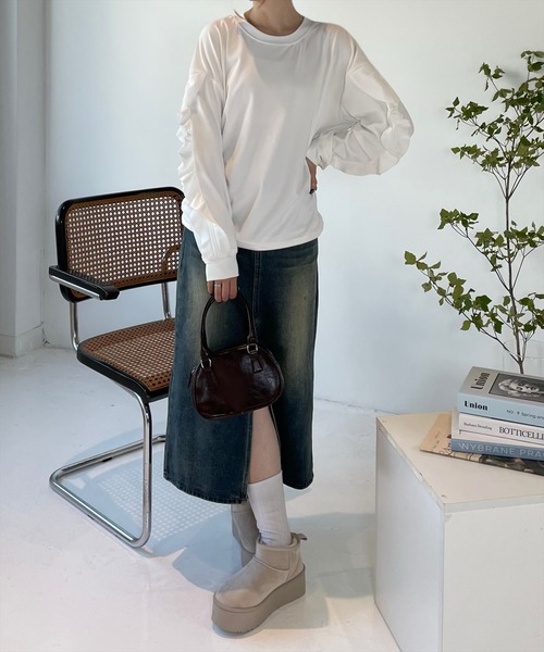 clear（クリア）の「【低身長サイズ有】スリット入りデニムスカート [美シルエット ヴィンテージライク カジュアル]≪再入荷≫（デニムスカート・レディース・ブルー/ブラック/ライトブルー・S/M/XS）」の22枚目の写真