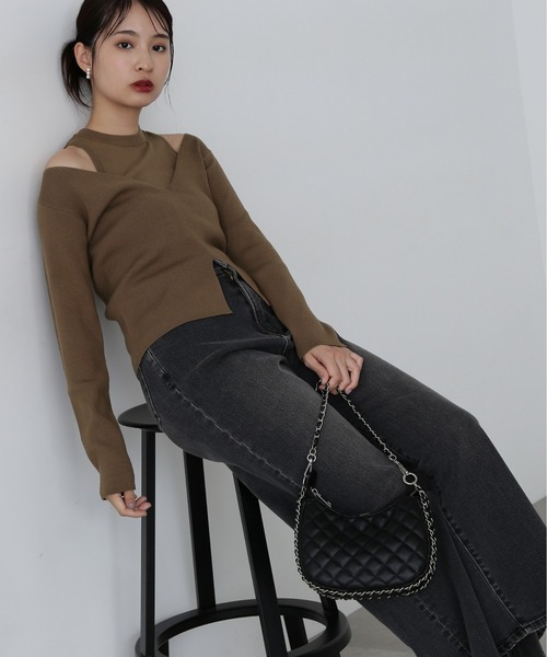 N.（N. Natural Beauty Basic）（エヌエヌナチュラルビューティーベーシック）の「◆アメスリタンク＆Vネックニットセット（ニット/セーター・レディース・ブラウン/ブラック/オフホワイト・MEDIUM）」の3枚目の写真