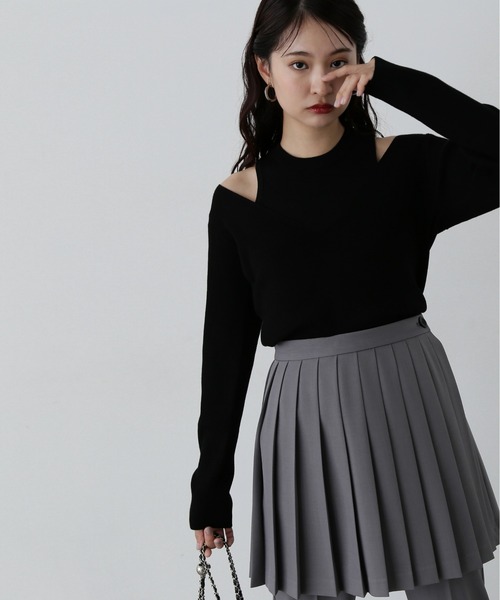 N.（N. Natural Beauty Basic）（エヌエヌナチュラルビューティーベーシック）の「◆アメスリタンク＆Vネックニットセット（ニット/セーター・レディース・ブラウン/ブラック/オフホワイト・MEDIUM）」の2枚目の写真