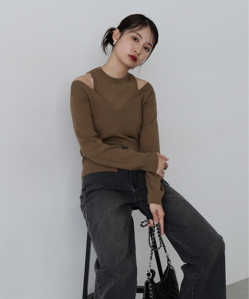 N.（N. Natural Beauty Basic）（エヌエヌナチュラルビューティーベーシック）の「◆アメスリタンク＆Vネックニットセット（ニット/セーター・レディース・ブラウン/ブラック/オフホワイト・MEDIUM）」の7枚目の写真