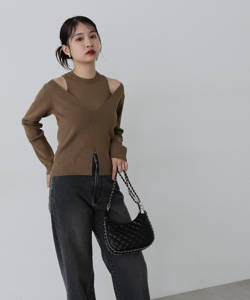 N.（N. Natural Beauty Basic）（エヌエヌナチュラルビューティーベーシック）の「◆アメスリタンク＆Vネックニットセット（ニット/セーター・レディース・ブラウン/ブラック/オフホワイト・MEDIUM）」の8枚目の写真