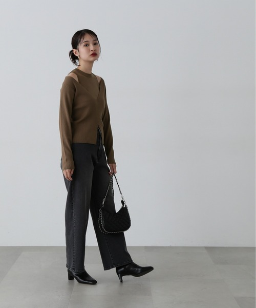 N.（N. Natural Beauty Basic）（エヌエヌナチュラルビューティーベーシック）の「◆アメスリタンク＆Vネックニットセット（ニット/セーター・レディース・ブラウン/ブラック/オフホワイト・MEDIUM）」の10枚目の写真