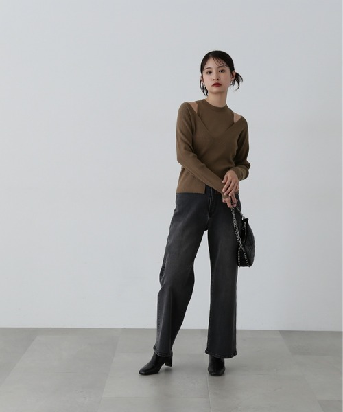 N.（N. Natural Beauty Basic）（エヌエヌナチュラルビューティーベーシック）の「◆アメスリタンク＆Vネックニットセット（ニット/セーター・レディース・ブラウン/ブラック/オフホワイト・MEDIUM）」の12枚目の写真