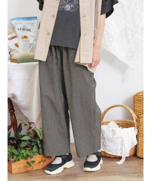 Samansa Mos2（サマンサ モスモス）の「【速乾/UVカット】ぽこぽこギンガムチェックパンツ（その他パンツ・レディース・マスタード/ブラック/オレンジ・F）」の2枚目の写真