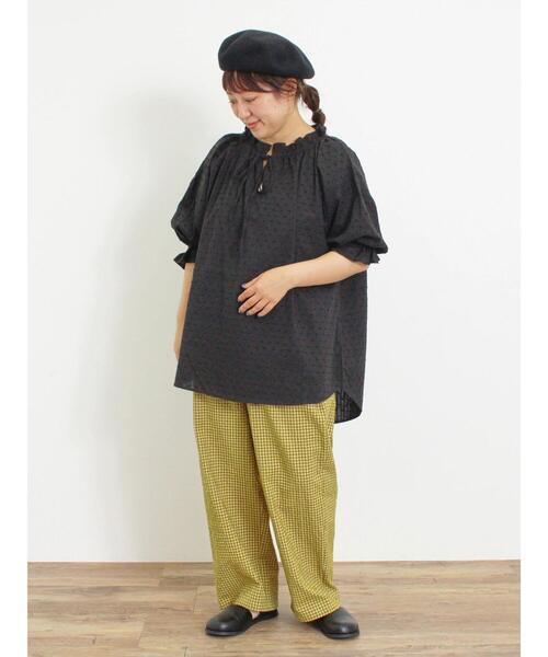 Samansa Mos2（サマンサ モスモス）の「【速乾/UVカット】ぽこぽこギンガムチェックパンツ（その他パンツ・レディース・マスタード/ブラック/オレンジ・F）」の22枚目の写真