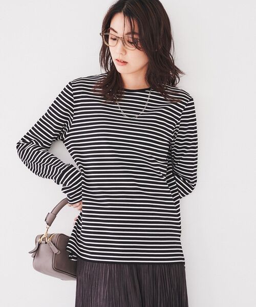 UNTITLED（アンタイトル）の「◆【コットン100】ロングスリーブTシャツ（Tシャツ/カットソー・レディース・オフホワイト/ブラック系2/ブラック・00/02/04/44/48/50）」の22枚目の写真