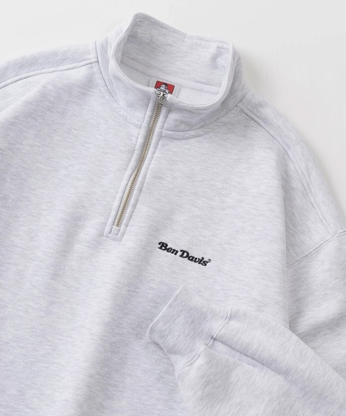 【セール】【BEN DAVIS/ベンデイビス】ブランドネーム ワンポイント刺繍&ピスネームタグデザイン ヘビーウェイト ハーフジップスウェット/ ビッグシルエット（スウェット）｜BEN DAVIS（ベンデイビス）