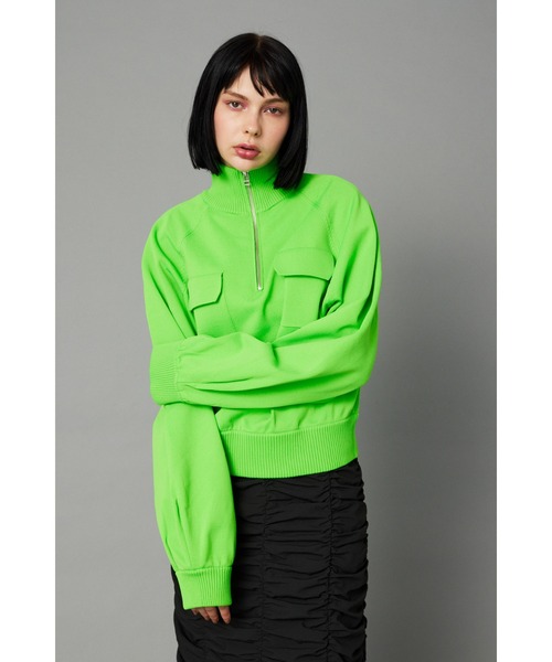 HeRIN.CYE（ヘリンドットサイ）の「Half zip knit pullover　　ハーフジップニットプルオーバー（ニット/セーター・レディース・ホワイト/ライトグリーン/ネイビー・FREE）」の2枚目の写真