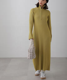 ◆ハーフジップロングニットワンピース