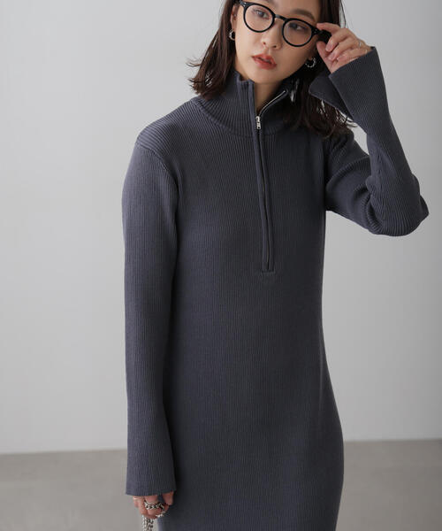 FREE'S MART（フリーズマート）の「◆ハーフジップロングニットワンピース（ワンピース・レディース・ブラック/グレー/グリーン・FREE）」の6枚目の写真