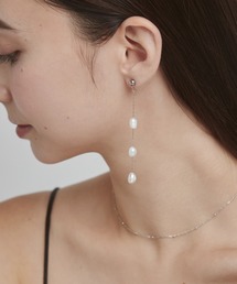 ロング3粒 淡水パールピアス  (両耳用)