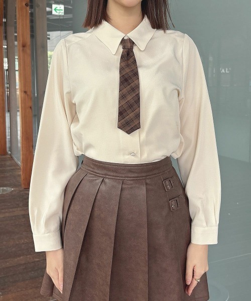F i.n.t（フィント）の「【セットアップ対応】チェックネクタイ付き長袖シャツ/fint（シャツ/ブラウス・レディース・アイボリー/ベージュ・FREE）」の4枚目の写真