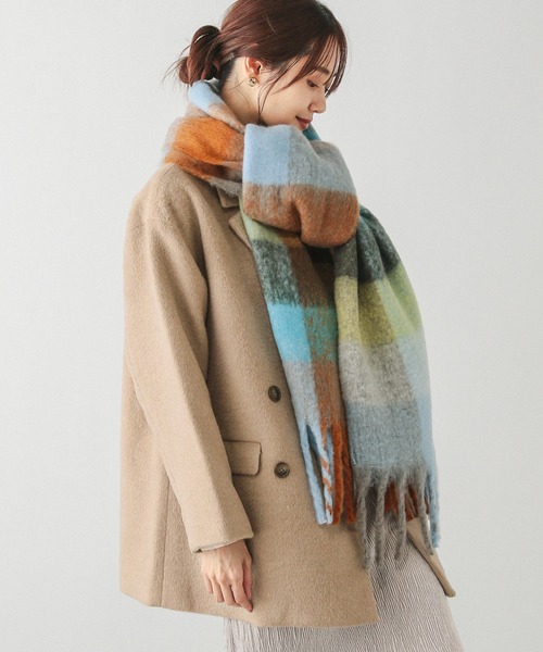 GLOBAL WORK(グローバルワーク)の「静電軽減チェックストール/145521(マフラー・レディース・イエロー/ブラック/ブルー/パープル/オレンジ・ONE SIZE)」の5枚目の写真