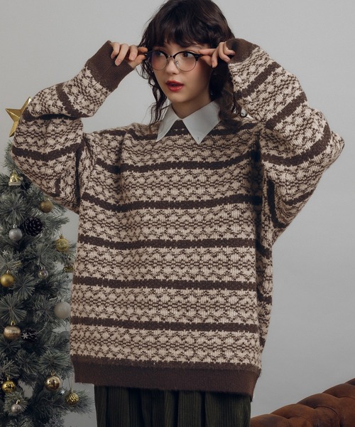 MUHET（ミュエータ）の「リバーシブルジャガードニット（ニット/セーター・レディース・チャコールグレー/ブラウン・X-LARGE/MEDIUM）」の8枚目の写真