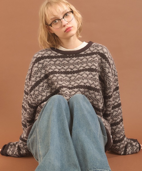 MUHET（ミュエータ）の「リバーシブルジャガードニット（ニット/セーター・レディース・チャコールグレー/ブラウン・X-LARGE/MEDIUM）」の16枚目の写真
