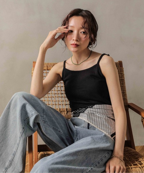 en CAnAF(エンカナフ)の「カップ付き コットンフライス キャミソール(キャミソール・レディース・ネイビー/オフホワイト/チャコールグレー/ブラック/グレー系その他/カーキ・M/L/2L/3L/4L)」の20枚目の写真