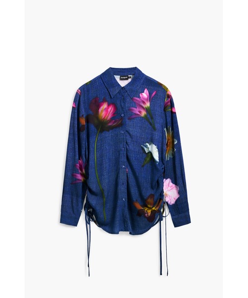 買得 セール】フラワーブルーム サイドドローシャツ 花柄 ネイビー ジャケット・アウター