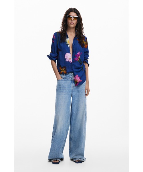【新品】Desigual カラフルアロハ風クロップドシャツ・Lサイズ ハワイシャツ 25SWCW39 | Desigual (Women)/デシグアル