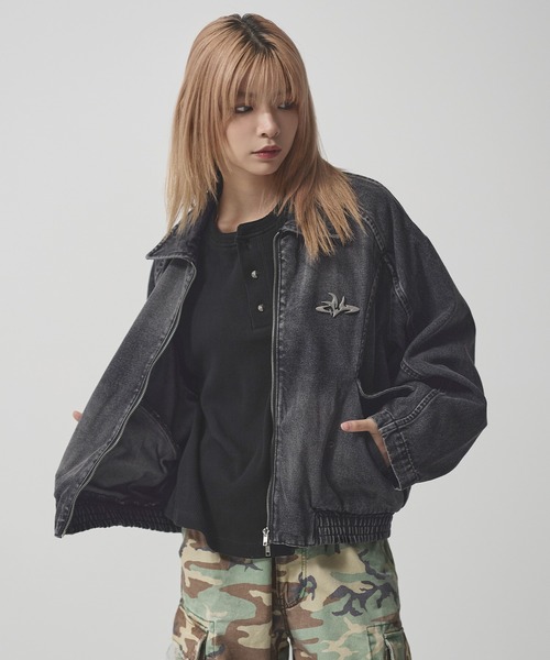 未使用級【ルーニィ】メタリックブルゾン ジップアップショートジャケット Y2K gossip!ロサンゼルス ブルゾン アウター Y2K スタンドカラー中綿