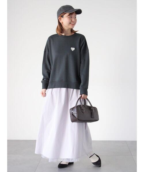 Lugnoncure(ルノンキュール)の「ハート刺繍裏毛スウェット(Tシャツ/カットソー・レディース・チャコールグレー/オレンジ/オフホワイト・F)」の16枚目の写真