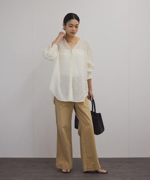 サロンアダムエロペ　モンターニュジャガードVネックシャツ シアー SALON adam et rope'｜モンターニュジャガードVネックシャツ