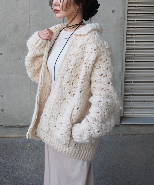 LAULEN（ローレン）の「double zip crochet knit cardigan /ダブルジップクロシェカーディガン（カーディガン/ボレロ・レディース・アイボリー・M）」の2枚目の写真