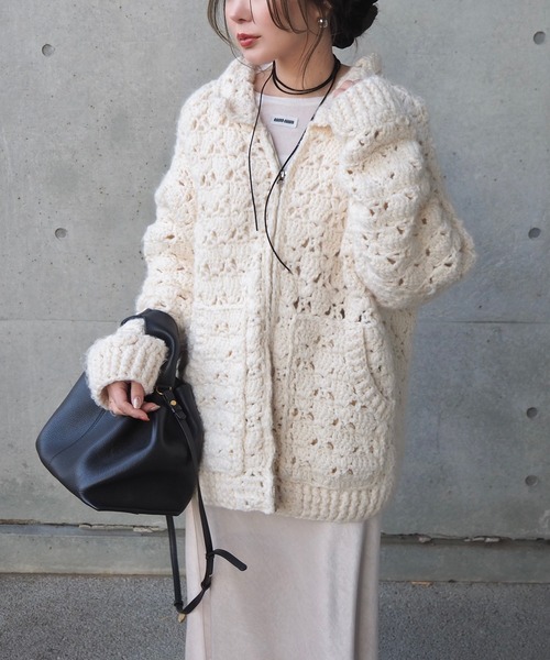 LAULEN（ローレン）の「double zip crochet knit cardigan /ダブルジップクロシェカーディガン（カーディガン/ボレロ・レディース・アイボリー・M）」の3枚目の写真